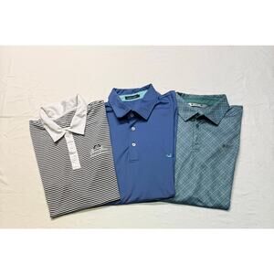 Lot of 3 Swannies Men’s Gol Polo Shirt L striped black clover -southern marsh